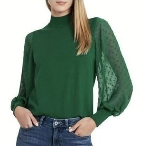 Vince Camuto Lantern Sleeve Sheer Emerald Kelly Green Sweater